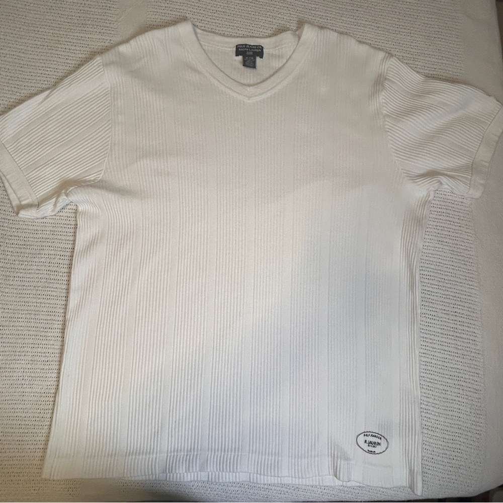 2 for $14 Vtg Ralph Lauren Polo Jeans co. Men’s Size XL White Ribbed Knit Top